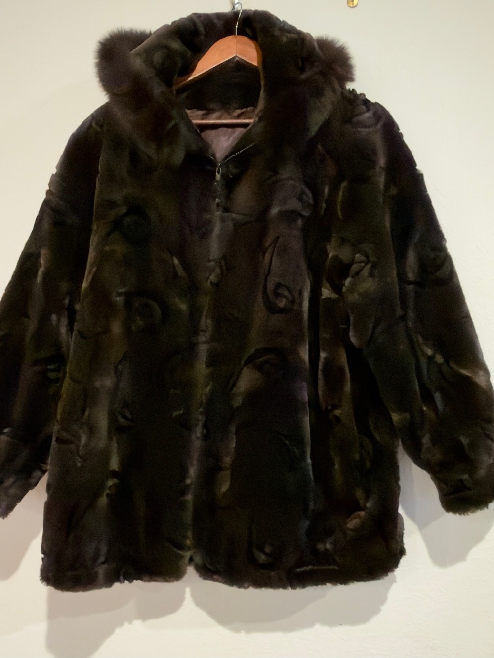 Lux Fuzzy Hooded Teddy Jacket in Dark Brown